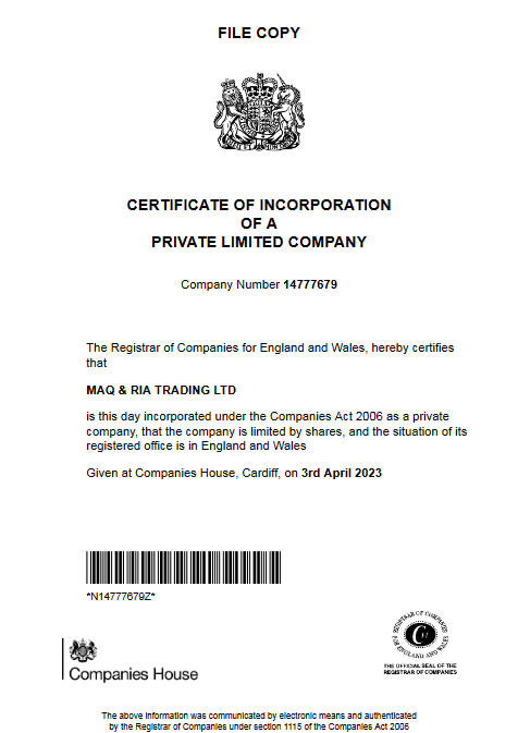 Incorporation document